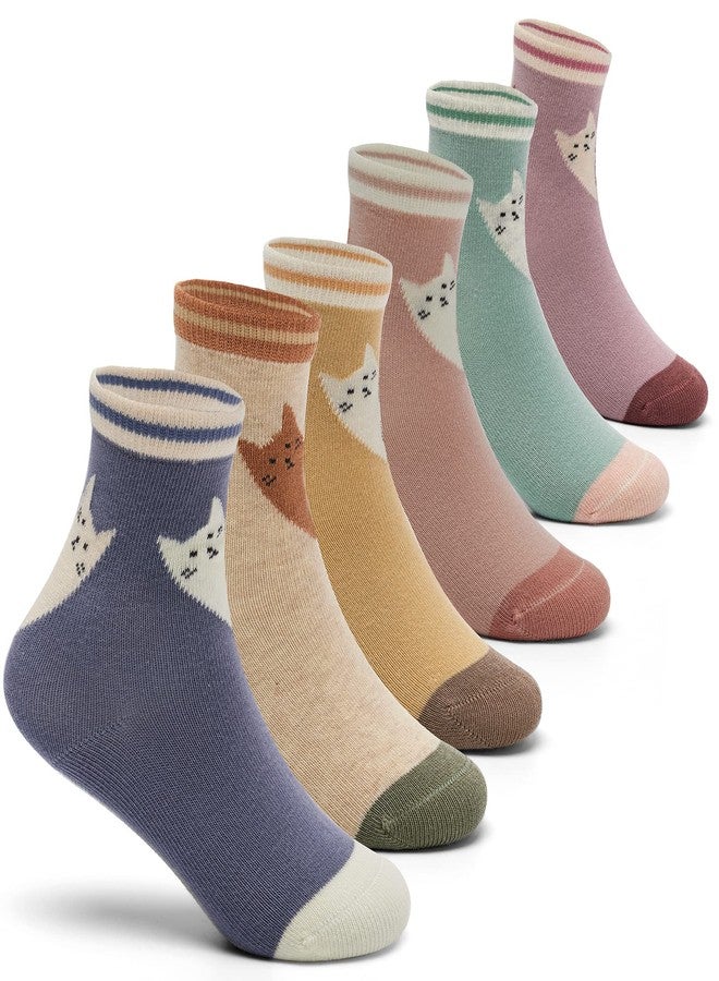 Aisyee Girls Cotton Socks Kids Seamless Crew Socks Cartoon Quarters Socks 6 Pack Size 4-6 Years - Image 1