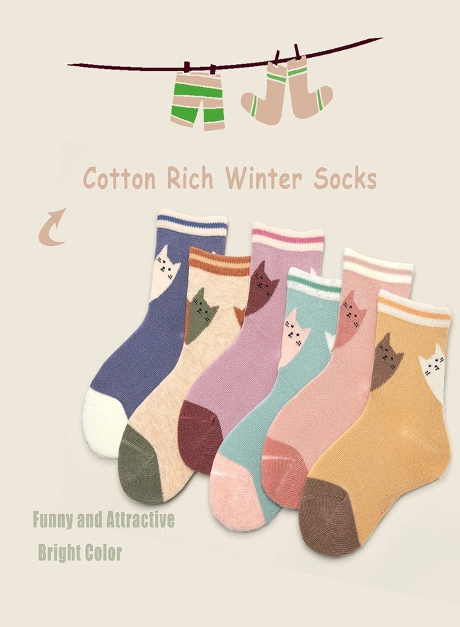 Aisyee Girls Cotton Socks Kids Seamless Crew Socks Cartoon Quarters Socks 6 Pack Size 4-6 Years - Image 2