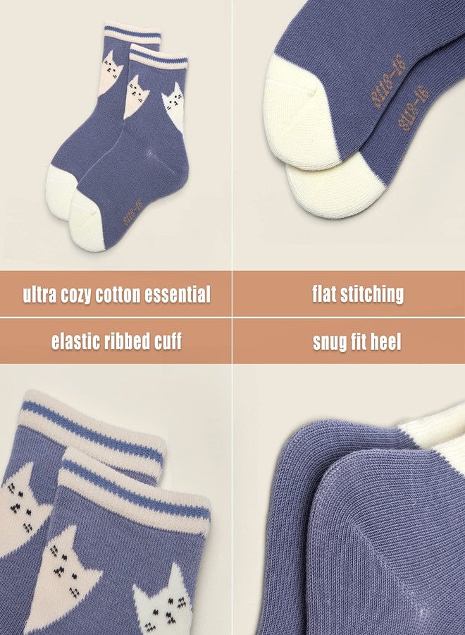 Aisyee Girls Cotton Socks Kids Seamless Crew Socks Cartoon Quarters Socks 6 Pack Size 4-6 Years - Image 4