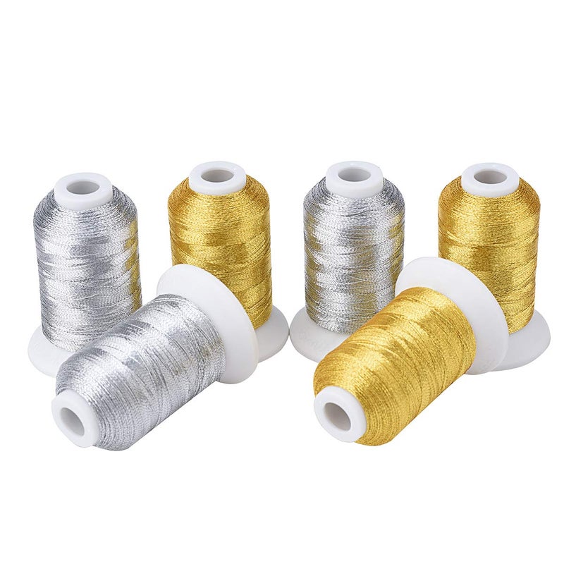 Simthread 6 Spools Metallic Embroidery Machine Thread (3 Gold+ 3 Silver Colors) 500M(550Y) for Embroidery and Decorative Sewing - Image 3