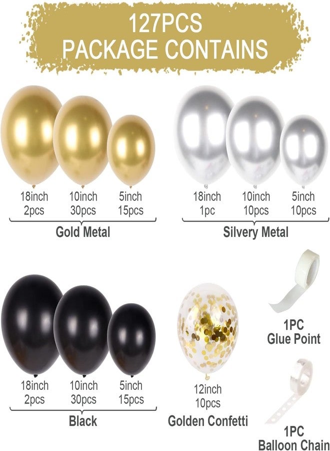 QIFU Black Gold Balloons Arch Kit-127pcs Black Gold Silvery Metallic and Gold Confetti Balloons for Men Boys Birthday Father's Day Anniversary Bachelorette Graduation 2026 Retirement Party Decoration - Image 3
