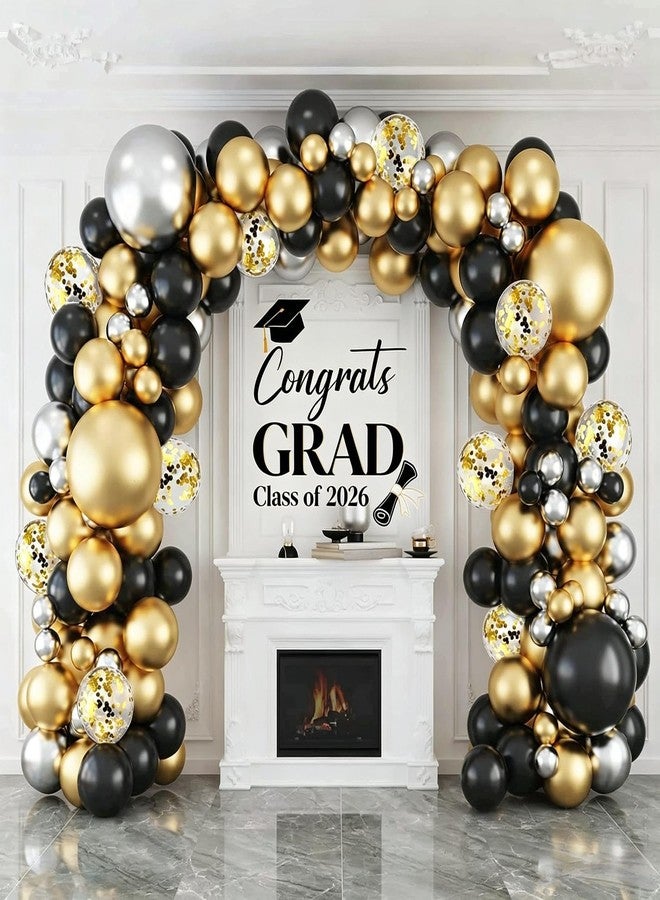 QIFU Black Gold Balloons Arch Kit-127pcs Black Gold Silvery Metallic and Gold Confetti Balloons for Men Boys Birthday Father's Day Anniversary Bachelorette Graduation 2026 Retirement Party Decoration - Image 1