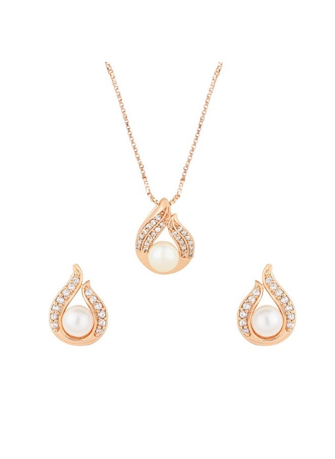 I Jewels I Jewels Rose Gold Plated Glittering Cubic Zirconia Designer Chain Pendent Necklace Jewellery Set for Women & Girls (CH49RG)  - Image 1