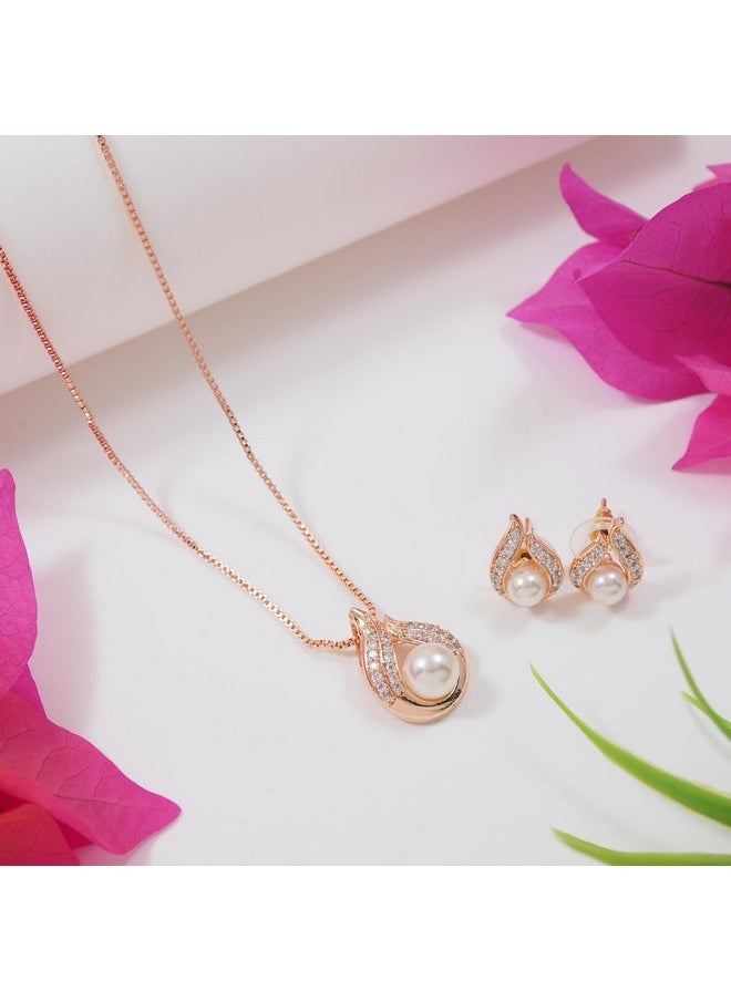 I Jewels I Jewels Rose Gold Plated Glittering Cubic Zirconia Designer Chain Pendent Necklace Jewellery Set for Women & Girls (CH49RG)  - Image 2