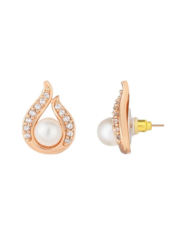 I Jewels I Jewels Rose Gold Plated Glittering Cubic Zirconia Designer Chain Pendent Necklace Jewellery Set for Women & Girls (CH49RG)  - Image 5