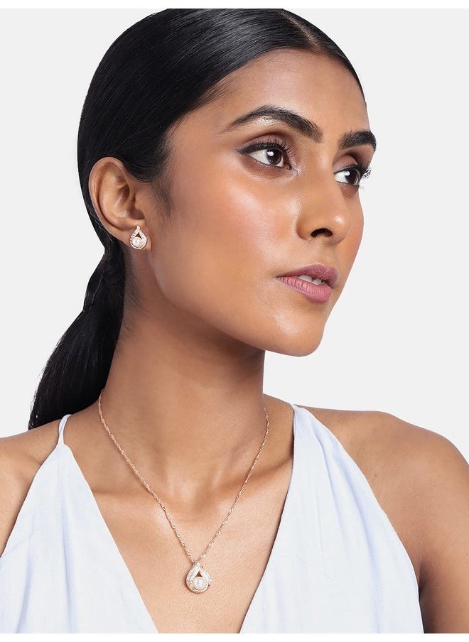 I Jewels I Jewels Rose Gold Plated Glittering Cubic Zirconia Designer Chain Pendent Necklace Jewellery Set for Women & Girls (CH49RG)  - Image 3