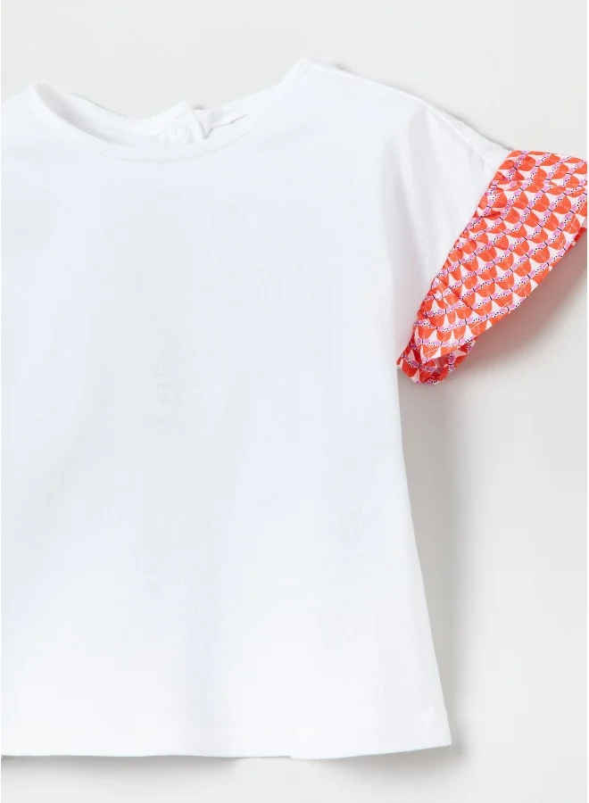 او في اس Cotton T-shirt with poplin peplum