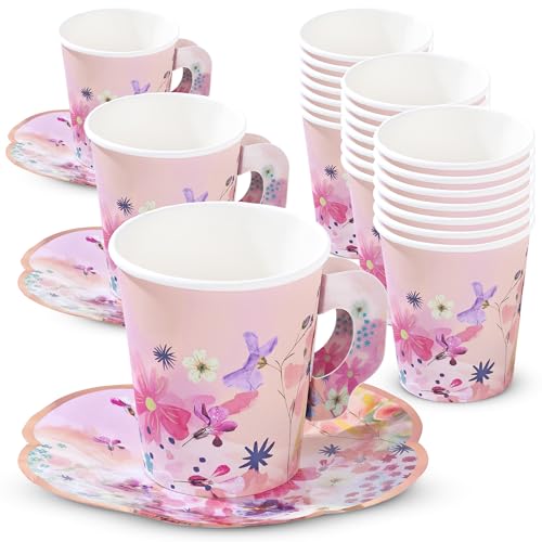 Talking Tables 24 x Vintage Floral Teacups & Saucers Set Disposable Party Cups Pretty Cups for Birthdays, Baby Showers, Weddings, Mother’s Day, Bridal Showers | 4 inch - Image 4