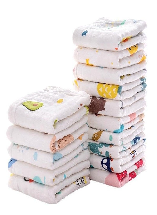 ZURATO Baby Muslin Cotton Baby Washcloths Extra Soft Reusable Hankies & Napkins for Infants & Baby Care Face Towels Muslin Cotton Face Towels for New Born (2, White Printed - 50x25 CM) - Image 1