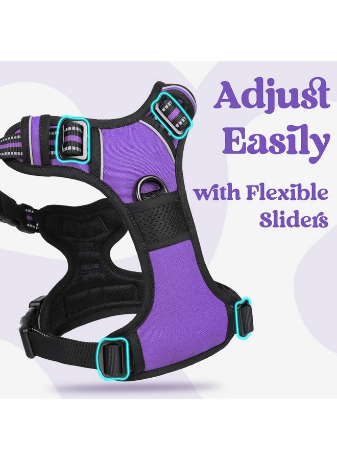rabbitgoo Dog Harness Medium Sized, No Pull Pet Harness with 3 Buckles, Adjustable Soft Padded Pooch Vest with Instant Control Handle, Easy Walking Reflective Pet Vest for Medium Dogs, Purple, M - Image 4
