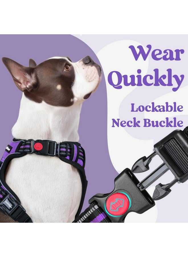 rabbitgoo Dog Harness Medium Sized, No Pull Pet Harness with 3 Buckles, Adjustable Soft Padded Pooch Vest with Instant Control Handle, Easy Walking Reflective Pet Vest for Medium Dogs, Purple, M - Image 3