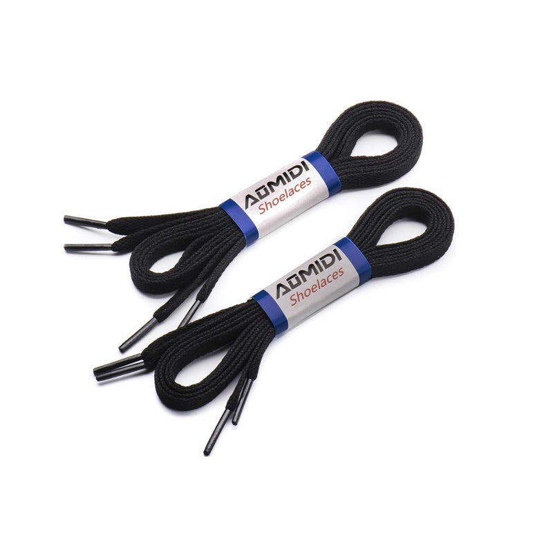 AOMIDI 2 Pair Flat Shoelaces 5/16" for sneakers and converse shoelaces replacements (45" inches (114 cm), Black) - Image 1