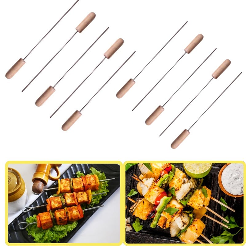 Chefman BBQ Skewers with Wooden Handles for All Types of Grilling | Heavy Duty, Reusable Barbecue Skewers for Outdoor Grilling, Roasting, and Tandoor | Ideal for Meat, Vegetables, Kabobs. (12) - Image 1