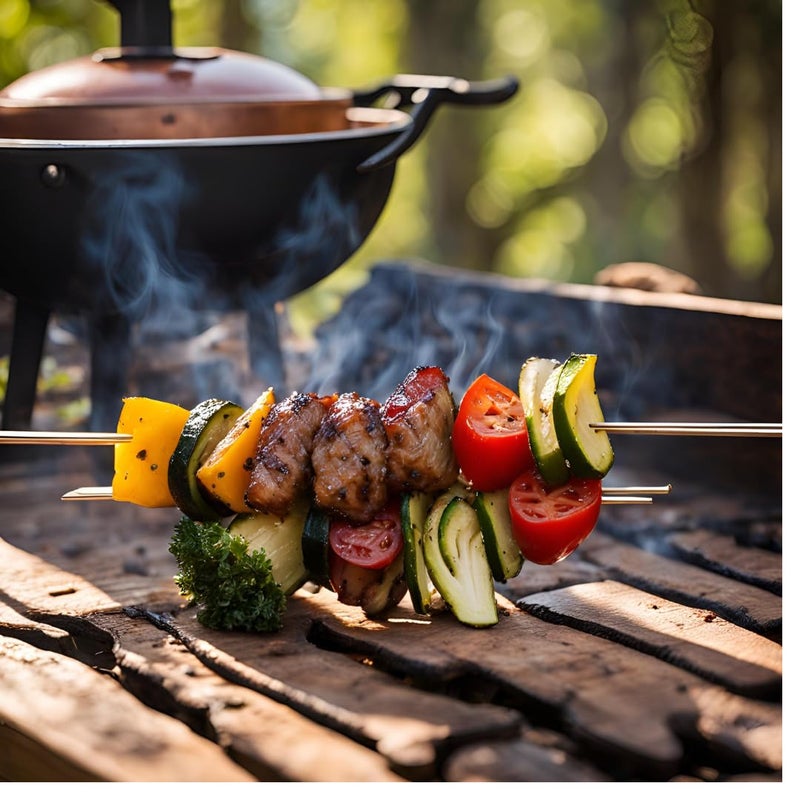 Chefman BBQ Skewers with Wooden Handles for All Types of Grilling | Heavy Duty, Reusable Barbecue Skewers for Outdoor Grilling, Roasting, and Tandoor | Ideal for Meat, Vegetables, Kabobs. (12) - Image 5