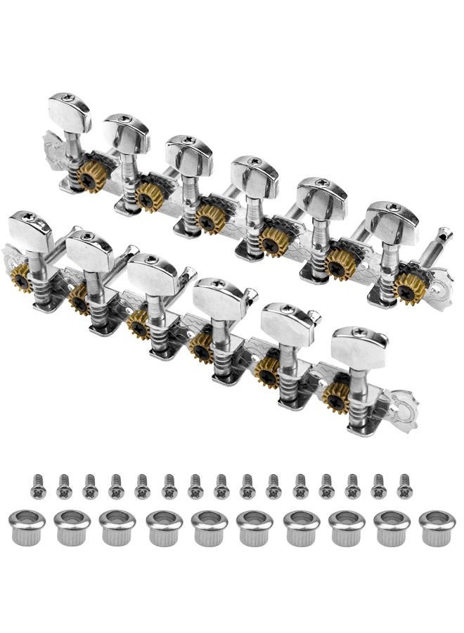 Yootones 12 String Guitar Metal Tuning Pegs Machine Heads Tuning Keys 6R6L Tuners 1:14 Compatible with 12 String Acoustic Guitars Chrome Plated - Image 1