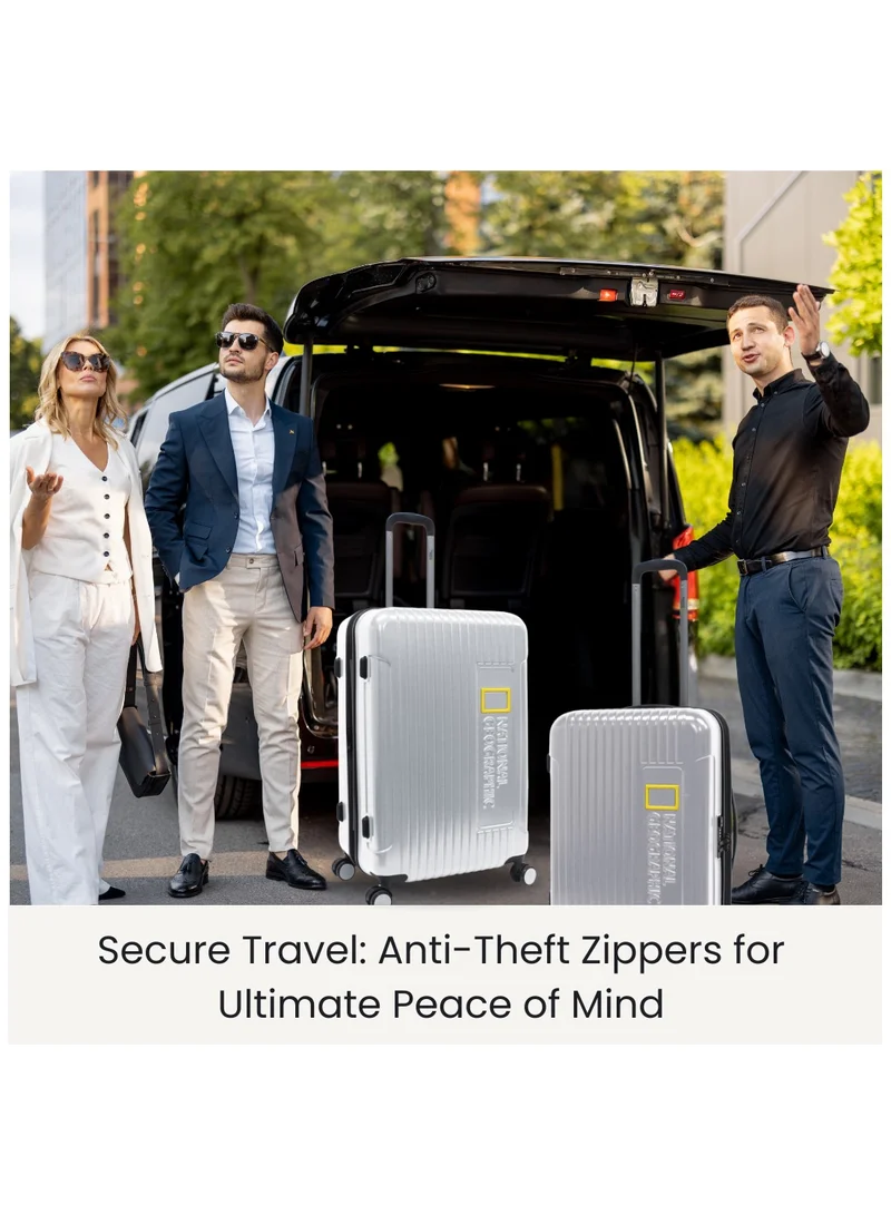 NATIONAL GEOGRAPHIC National Geographic Canyon ABS/PC Hardshell Large Check-In Suitcase Silver, Durable Lightweight Expandable Anti-theft Zipper TSA Lock Travel Luggage, 4 Double Wheel Trolley Bag (71 cm/28 Inch).