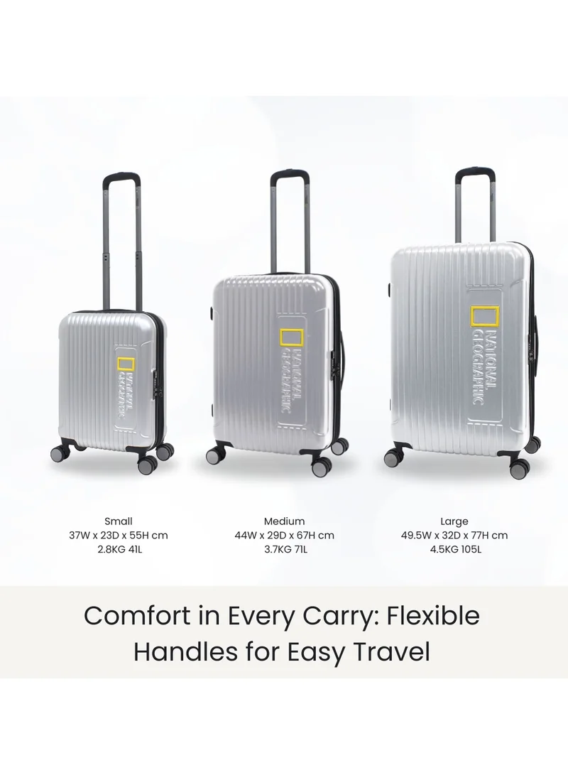 NATIONAL GEOGRAPHIC National Geographic Canyon ABS/PC Hardshell Large Check-In Suitcase Silver, Durable Lightweight Expandable Anti-theft Zipper TSA Lock Travel Luggage, 4 Double Wheel Trolley Bag (71 cm/28 Inch).