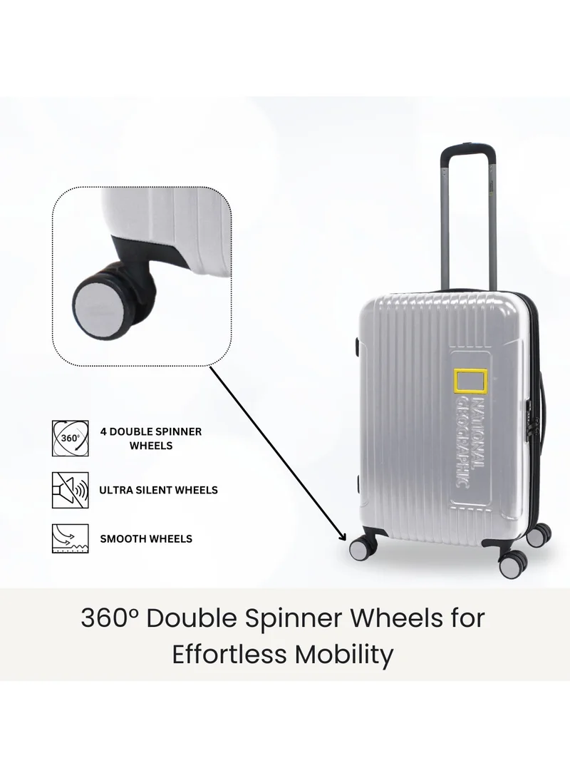 NATIONAL GEOGRAPHIC National Geographic Canyon ABS/PC Hardshell Large Check-In Suitcase Silver, Durable Lightweight Expandable Anti-theft Zipper TSA Lock Travel Luggage, 4 Double Wheel Trolley Bag (71 cm/28 Inch).