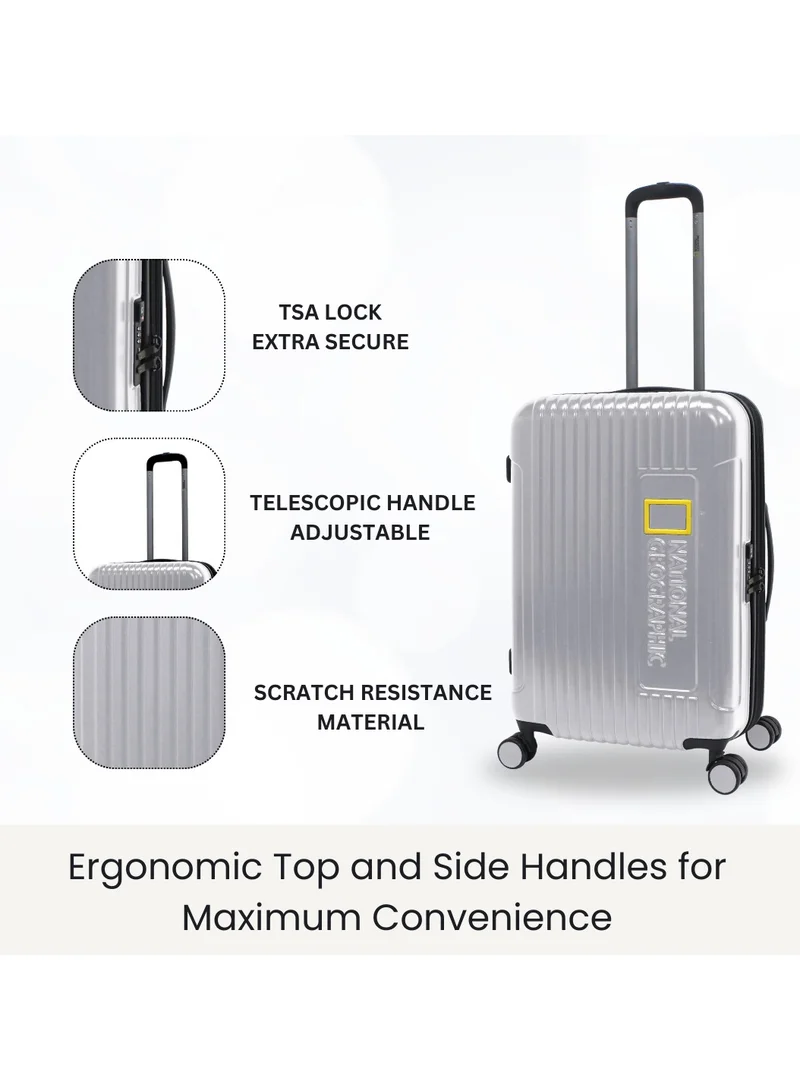 NATIONAL GEOGRAPHIC National Geographic Canyon ABS/PC Hardshell Large Check-In Suitcase Silver, Durable Lightweight Expandable Anti-theft Zipper TSA Lock Travel Luggage, 4 Double Wheel Trolley Bag (71 cm/28 Inch).