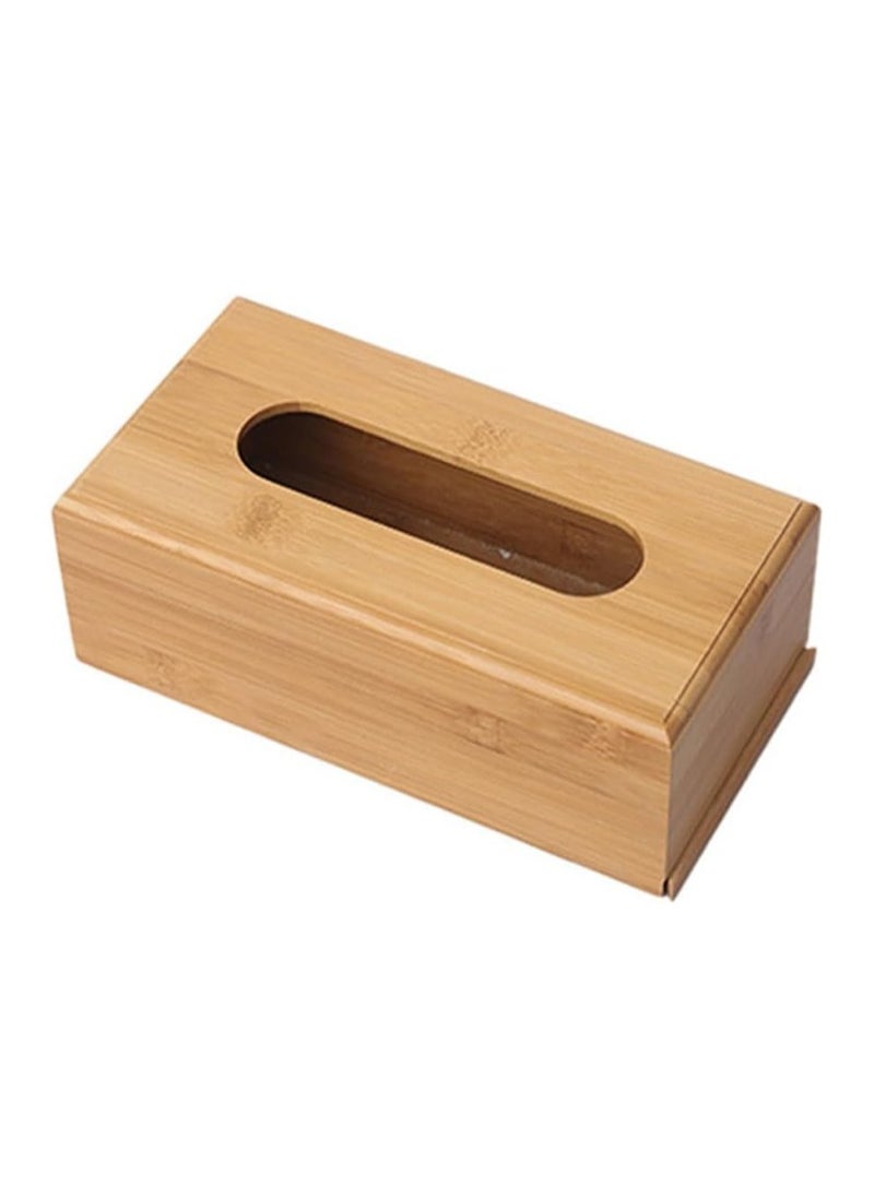 KITCHENOO - Bamboo Tissue Box 23 x 9 x 10 cm with Removable Bottom Natural Wooden Tissue Holder for Standard Tissue Paper and Wipes Boxes, Rectangular Tissue Dispenser, Natural - Image 1