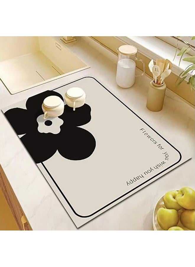 House of Quirk Dish Drying Mat for Kitchen Counter Cute Print Drainer Mats Rack Holder Countertop Absorbent Baby Bottles Coffee Pads (30x45, Black Flower) - Image 1