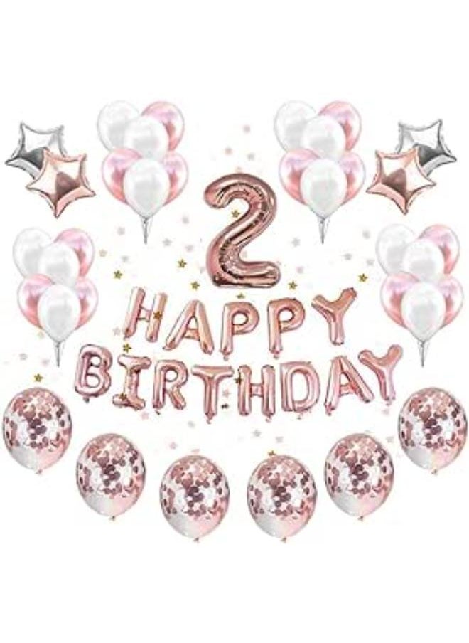 Generic - Rose Gold 2nd Birthday Party Balloons Decoration, Confetti Birthday Decor Party Supplies Kit HAPPY Birthday Banner Confetti Balloons Set Star Mylar Cute for Bithday Party 2 - Image 1