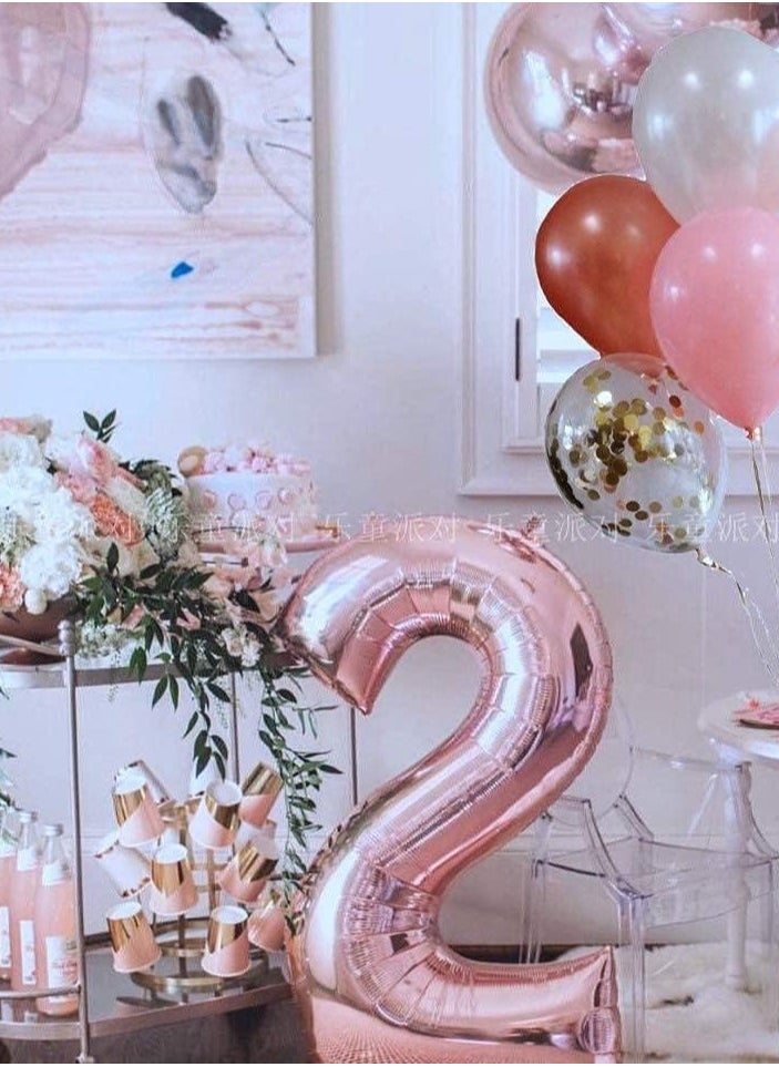 Generic - Rose Gold 2nd Birthday Party Balloons Decoration, Confetti Birthday Decor Party Supplies Kit HAPPY Birthday Banner Confetti Balloons Set Star Mylar Cute for Bithday Party 2 - Image 1