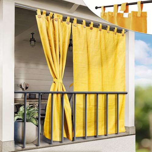 HIPPO Outdoor Balcony Sun, UV & Dust Protection Curtain HDPE Light Filtering 150 GSM Tab-Top Loop with Decorative Button Curtains for Home, Garden, Varanda, Hotel (Yellow, 3FTX4.5FT, 2 PC) - Image 1