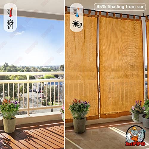 HIPPO Outdoor Balcony Sun, UV & Dust Protection Curtain HDPE Light Filtering 150 GSM Tab-Top Loop with Decorative Button Curtains for Home, Garden, Varanda, Hotel (Yellow, 3FTX4.5FT, 2 PC) - Image 2