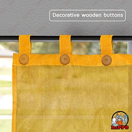 HIPPO Outdoor Balcony Sun, UV & Dust Protection Curtain HDPE Light Filtering 150 GSM Tab-Top Loop with Decorative Button Curtains for Home, Garden, Varanda, Hotel (Yellow, 3FTX4.5FT, 2 PC) - Image 4