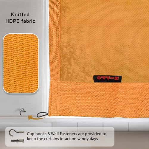 HIPPO Outdoor Balcony Sun, UV & Dust Protection Curtain HDPE Light Filtering 150 GSM Tab-Top Loop with Decorative Button Curtains for Home, Garden, Varanda, Hotel (Yellow, 3FTX4.5FT, 2 PC) - Image 5