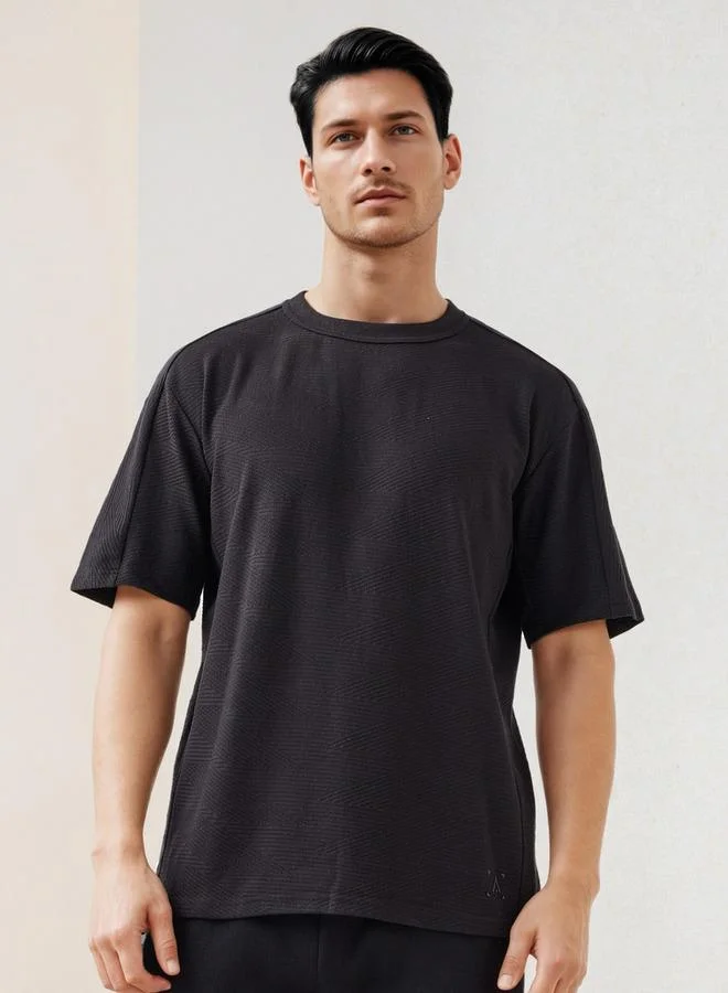 ADOT by Splash Jacquard Textured Crew Neck T-shirt