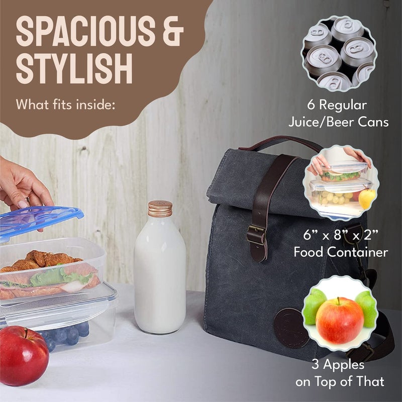 ASEBBO Insulated Lunch Bag for Women & Men (Grey) - Image 3