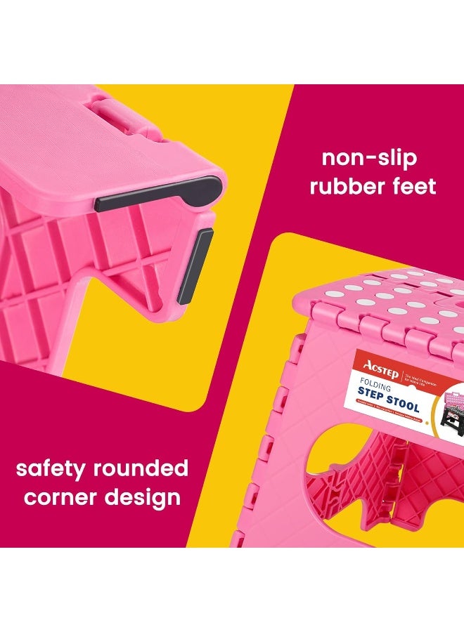 Acko كرسي خطوة قابل للطي غير قابل للانزلاق بحجم 11 بوصة للأطفال والبالغين مع مقبض، يتحمل حتى 250 رطل (وردي) - Image 3