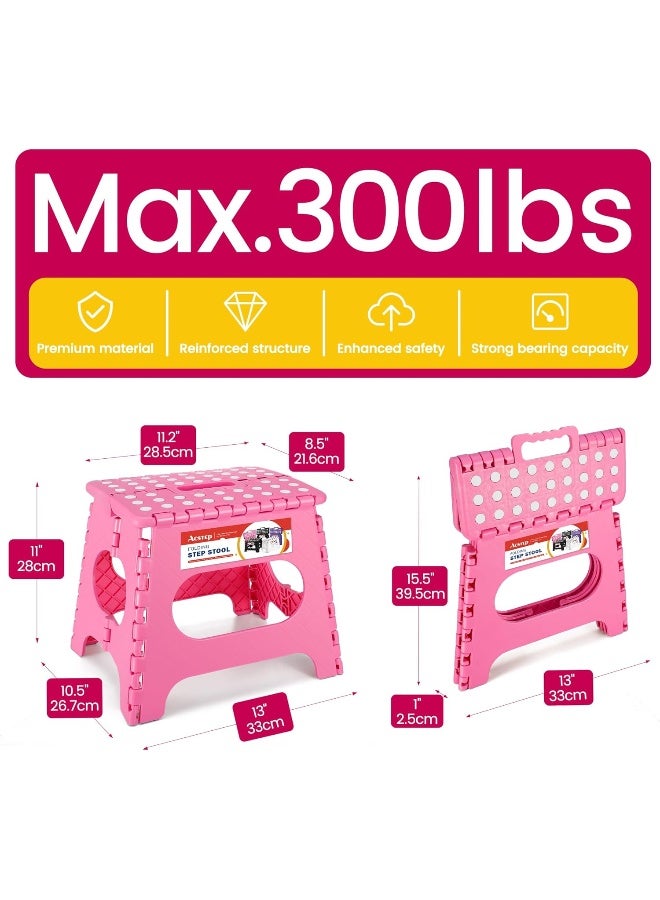 Acko كرسي خطوة قابل للطي غير قابل للانزلاق بحجم 11 بوصة للأطفال والبالغين مع مقبض، يتحمل حتى 250 رطل (وردي) - Image 4