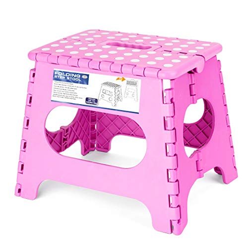 Acko كرسي خطوة قابل للطي غير قابل للانزلاق بحجم 11 بوصة للأطفال والبالغين مع مقبض، يتحمل حتى 250 رطل (وردي) - Image 1
