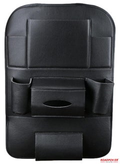 RoadPower Car Back Seat Organizer with Foldable Table Tray PU Leather Backseat Organizer Car Kick Mats Seat Back Protector Storage Pocket with Touch Screen Tablet Holder Black  - Image 1