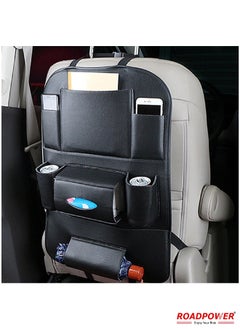 RoadPower Car Back Seat Organizer with Foldable Table Tray PU Leather Backseat Organizer Car Kick Mats Seat Back Protector Storage Pocket with Touch Screen Tablet Holder Black  - Image 3