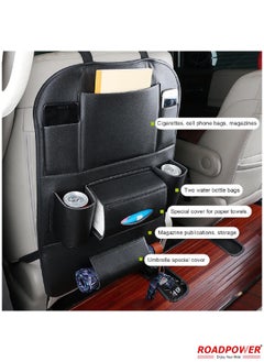 RoadPower Car Back Seat Organizer with Foldable Table Tray PU Leather Backseat Organizer Car Kick Mats Seat Back Protector Storage Pocket with Touch Screen Tablet Holder Black  - Image 5