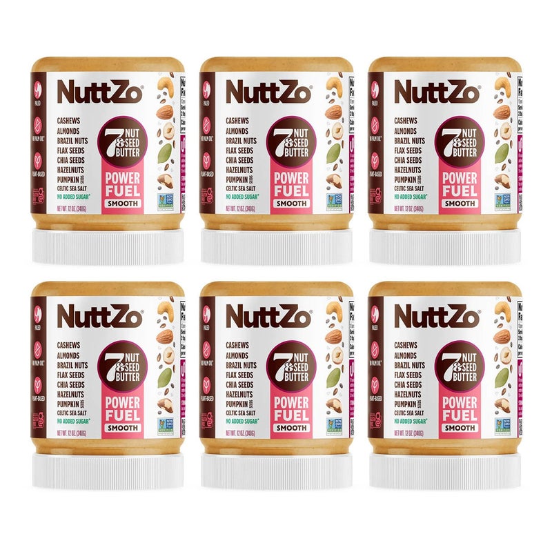 NuttZo Natural Power Fuel Smooth 7 Nuts & Seeds Butter Spread | Paleo and Keto Friendly | Peanut & Gluten Free, Kosher, No Added Sugar or Oil | 12 oz Jar, 6 Pack - Image 1