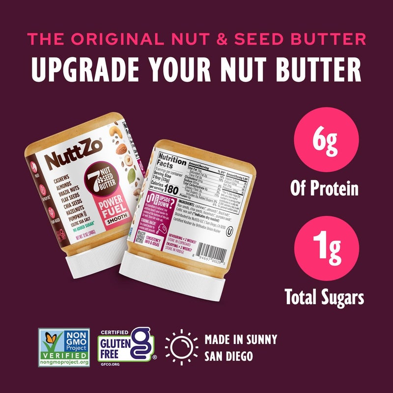 NuttZo Natural Power Fuel Smooth 7 Nuts & Seeds Butter Spread | Paleo and Keto Friendly | Peanut & Gluten Free, Kosher, No Added Sugar or Oil | 12 oz Jar, 6 Pack - Image 3