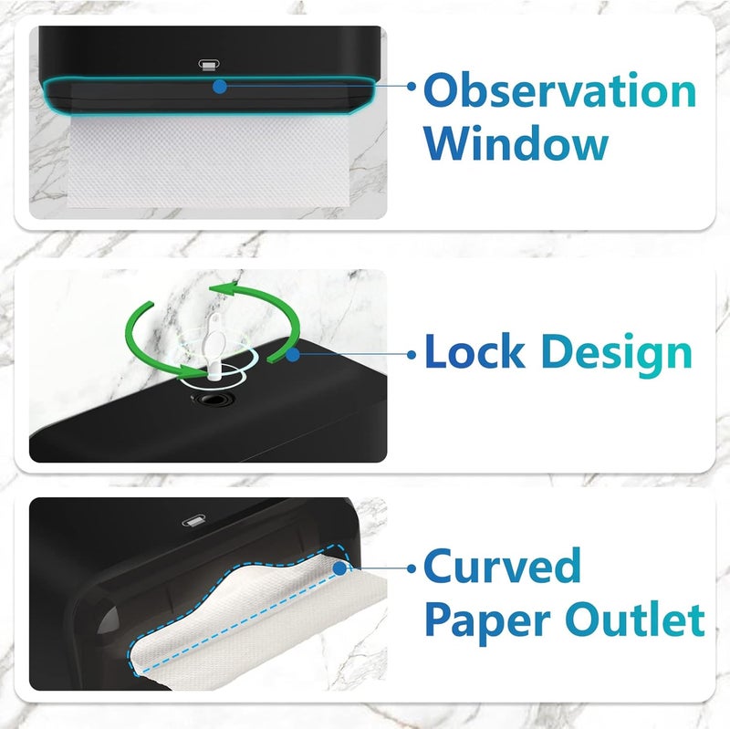 modunful 𝐏𝐚𝐩𝐞𝐫 𝐓𝐨𝐰𝐞𝐥 𝐃𝐢𝐬𝐩𝐞𝐧𝐬𝐞𝐫, Multifold/Trifold/C Fold Papers Dispenser, Bathroom Hand Towels Wall Mounted Tissue Holder, No-Drill Adhesive Commercial or Home Black - Image 2