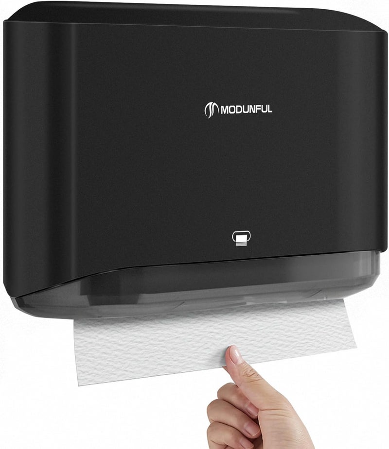 modunful 𝐏𝐚𝐩𝐞𝐫 𝐓𝐨𝐰𝐞𝐥 𝐃𝐢𝐬𝐩𝐞𝐧𝐬𝐞𝐫, Multifold/Trifold/C Fold Papers Dispenser, Bathroom Hand Towels Wall Mounted Tissue Holder, No-Drill Adhesive Commercial or Home Black - Image 1