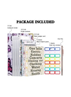 Y&D Budget Binder, A6 PU Leather Planner Notebook, Cash Envelopes for Budgeting, with 12 Zipper Pockets,12 Small Floral Cards,4 Flower-Shaped English Stickers, 24 1 Pen  - Image 3