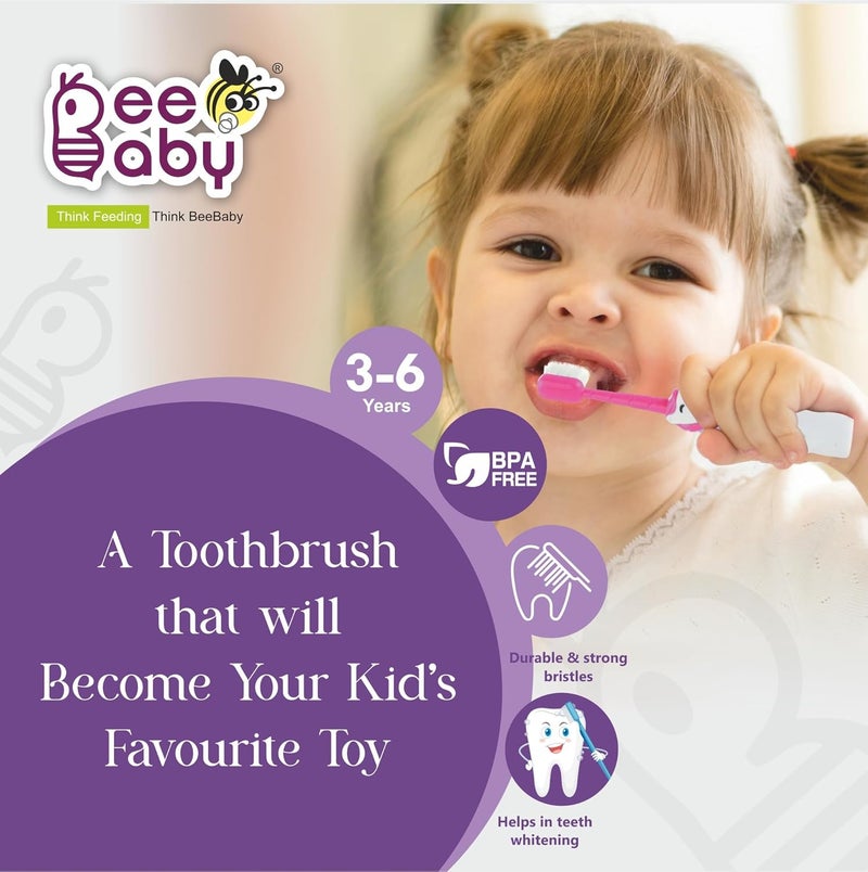 Beebaby Unicorn Brush Buddy Toothbrush for Kids 3-6 Years, Soft Handle for Easy Grip, 10 x Softer Tapered Bristles Ideal for Milk and Permanent Teeth, 100% BPA Free. Pink - Image 3