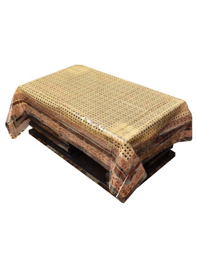 Kuber Industries PVC Flower Design 4 Seater Square Center Table Cover (Brown) Pack of 1 - Image 3