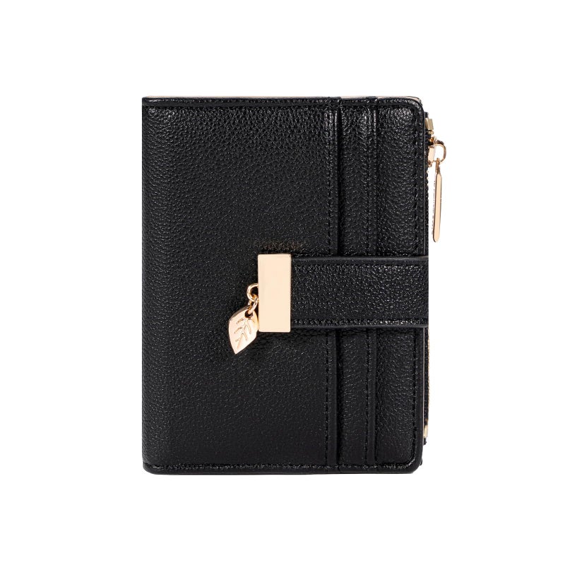 Pomelo Best Small Wallet Women Bifold Soft Leather Card Holder with ID Window Zipper Coin Pocket Wallets for Women Black - Image 1