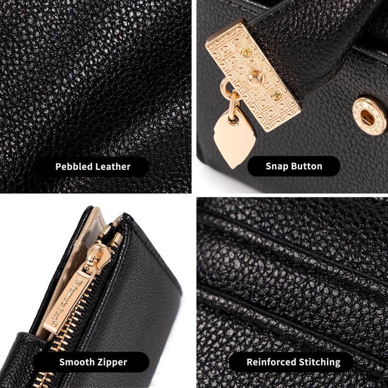 Pomelo Best Small Wallet Women Bifold Soft Leather Card Holder with ID Window Zipper Coin Pocket Wallets for Women Black - Image 4