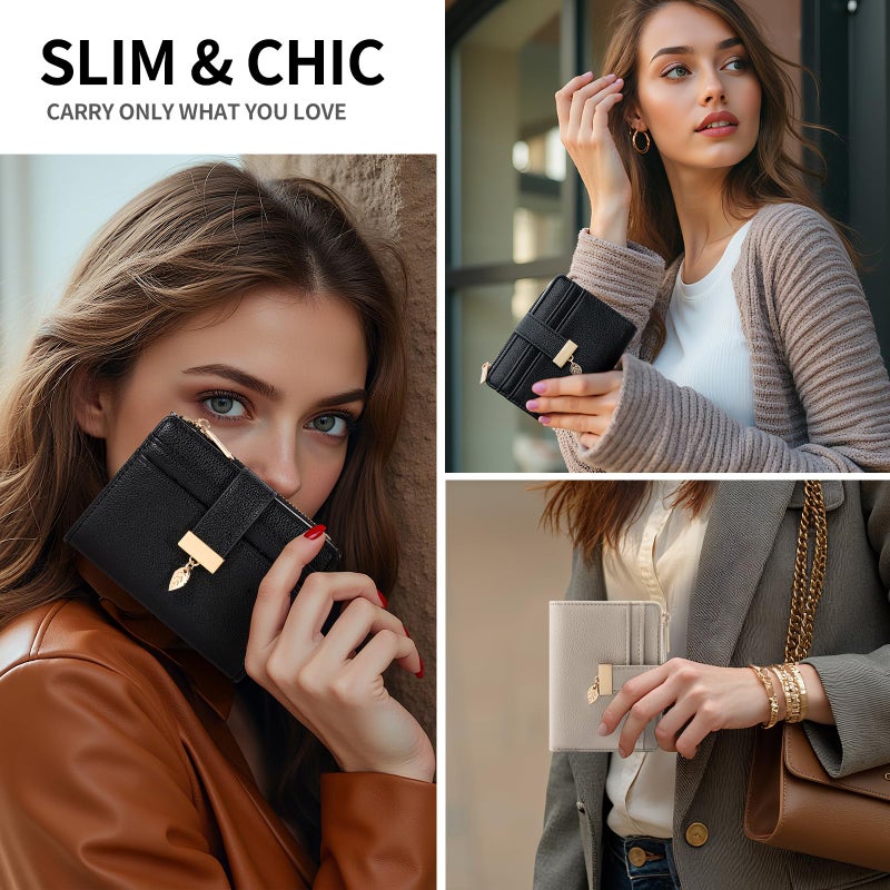 Pomelo Best Small Wallet Women Bifold Soft Leather Card Holder with ID Window Zipper Coin Pocket Wallets for Women Black - Image 5