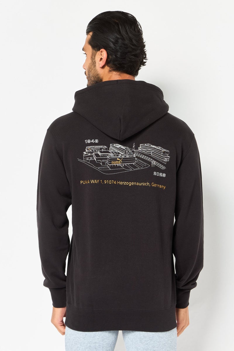 PUMA هودي رياضي للرجال بأكمام طويلة مناسب للخارج، أسود - Image 3